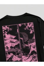 Straight Towards Print Black T-Shirt and Pink Shorts Two-Piece Set - Image 3