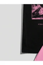 Straight Towards Print Black T-Shirt and Pink Shorts Two-Piece Set - Image 4