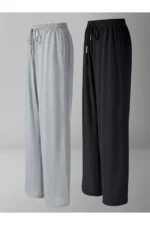 Summer Loose Fit Straight Leg Black and Grey Joggers Pack of 2 - Image 3