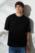 Unisex Black 100% Cotton Oversized Fit Crew Neck Basic T-Shirt