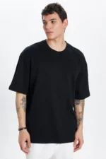 Unisex Black 100% Cotton Oversized Fit Crew Neck Basic T-Shirt - Image 5