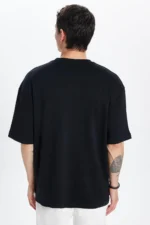 Unisex Black 100% Cotton Oversized Fit Crew Neck Basic T-Shirt - Image 6