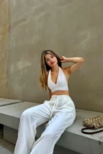 White Linen Blend Wide-Leg Trousers - Loose Fit Summer Casual Pants - Image 5