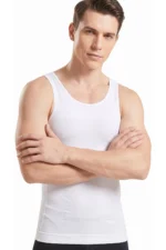 White Men's Compression Tank Top - Ultra Chest Binder & Tummy Control Posture Corrector - Image 3
