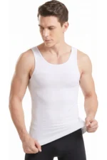 White Men's Compression Tank Top - Ultra Chest Binder & Tummy Control Posture Corrector - Image 6
