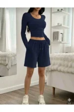 Women's 3-Pack Oversized Relaxed Fit Bermuda Shorts Set Black Grey Navy Breathable - Image 2