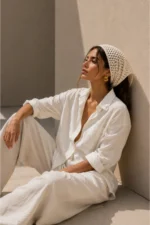 Women's Beige Mesh Knit Bandana - Summer Open-Work Crochet Headband & Beach Hair Accessory - Image 4