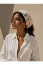 Women's Beige Mesh Knit Bandana - Summer Open-Work Crochet Headband & Beach Hair Accessory - Image 6