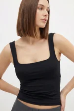 Women's Black Square Neck Cotton Strappy Bodysuit - Image 2