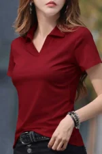 Women's Burgundy Crew Neck Stretch T-Shirt