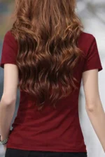 Women's Burgundy Crew Neck Stretch T-Shirt - Image 3