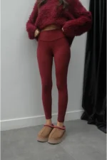 Women's Burgundy High Waisted Shaping Casual and Sports Leggings