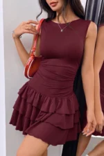 Women's Burgundy Tiered Ruffle Mini Dress - Image 3