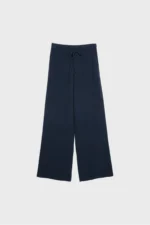 Women's Dark Navy Blue Linen Blend Fluid Wide Leg Trousers - Image 5