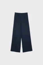 Women's Dark Navy Blue Linen Blend Fluid Wide Leg Trousers - Image 6