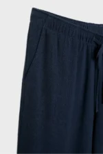 Women's Dark Navy Blue Linen Blend Fluid Wide Leg Trousers - Image 7