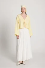 Women's Ecru Voile Fabric Lined Long Crinkle Skirt