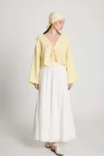 Women's Ecru Voile Fabric Lined Long Crinkle Skirt - Image 2