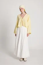 Women's Ecru Voile Fabric Lined Long Crinkle Skirt - Image 3