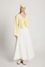 Women's Ecru Voile Fabric Lined Long Crinkle Skirt - Image 4