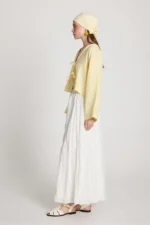 Women's Ecru Voile Fabric Lined Long Crinkle Skirt - Image 5