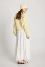Women's Ecru Voile Fabric Lined Long Crinkle Skirt - Image 6