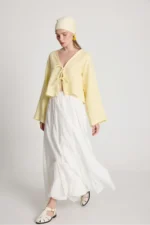Women's Ecru Voile Fabric Lined Long Crinkle Skirt - Image 7