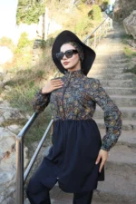 Women's Ethnic Patterned Adjustable Waist 3-Piece Burkini Swimsuit