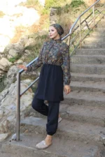 Women's Ethnic Patterned Adjustable Waist 3-Piece Burkini Swimsuit - Image 3