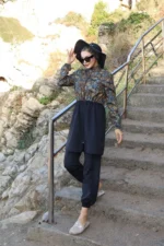 Women's Ethnic Patterned Adjustable Waist 3-Piece Burkini Swimsuit - Image 7