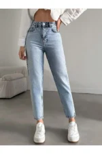 Women's High Waisted 100% Cotton Mom Jeans Non-Stretch Denim - Image 3
