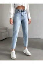 Women's High Waisted 100% Cotton Mom Jeans Non-Stretch Denim - Image 5