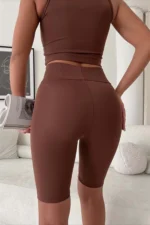 Women's High Waisted Shaping Matte Biker Shorts - Brown - Image 2