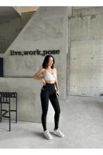 Women's High-Waisted Tummy Control Leggings with Pockets - Black Sport and Casual Tights - Image 6
