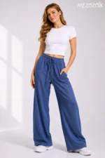 Women's Linen Blend Denim Look Wide Leg Summer Trousers - Image 2
