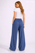 Women's Linen Blend Denim Look Wide Leg Summer Trousers - Image 5