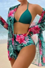 Women's Multicolor 3-Piece Shirt and High Waisted Bikini Set - Image 2