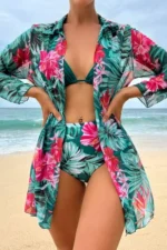 Women's Multicolor 3-Piece Shirt and High Waisted Bikini Set - Image 4