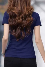 Women's Navy Blue Crew Neck Stretch T-Shirt - Image 2