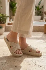 Women's Summer Single Buckle Non-Slip Beige Slides - Image 2