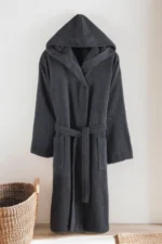 100% Cotton Anthracite Unisex Hooded Bathrobe - Soft, Quick-Dry & Durable Comfort