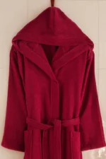 100% Cotton Burgundy Unisex Hooded Bathrobe - Soft, Quick-Dry & Durable Comfort - Image 2