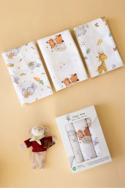 100% Cotton Certified 3-Pack Multipurpose Muslin Swaddle Blanket Set 80x80 cm White