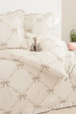 100% Cotton Double Duvet Cover Set – Premium Ruffle Bedding Set with Bow Tie Details - Image 2