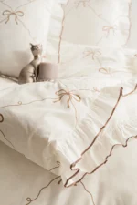100% Cotton Double Duvet Cover Set – Premium Ruffle Bedding Set with Bow Tie Details - Image 3