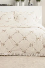 100% Cotton Double Duvet Cover Set – Premium Ruffle Bedding Set with Bow Tie Details - Image 4