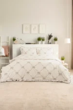 100% Cotton Double Duvet Cover Set – Premium Ruffle Bedding Set with Bow Tie Details - Image 5