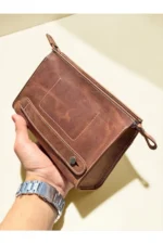 100% Genuine Crazy Horse Leather Men's Handbag Wallet Glasses Case and Keychain Set Tan - Image 5