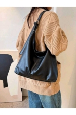 Hapbuy Black Faux Leather Shoulder Bag - Soft Textured Women's Everyday Handbag - Image 3