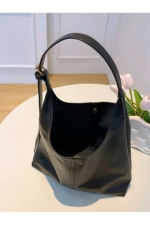 Hapbuy Black Faux Leather Shoulder Bag - Soft Textured Women's Everyday Handbag - Image 4